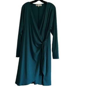 Teal Wrap Dress 2X ribbed plus size long sleeved Socialite Curve